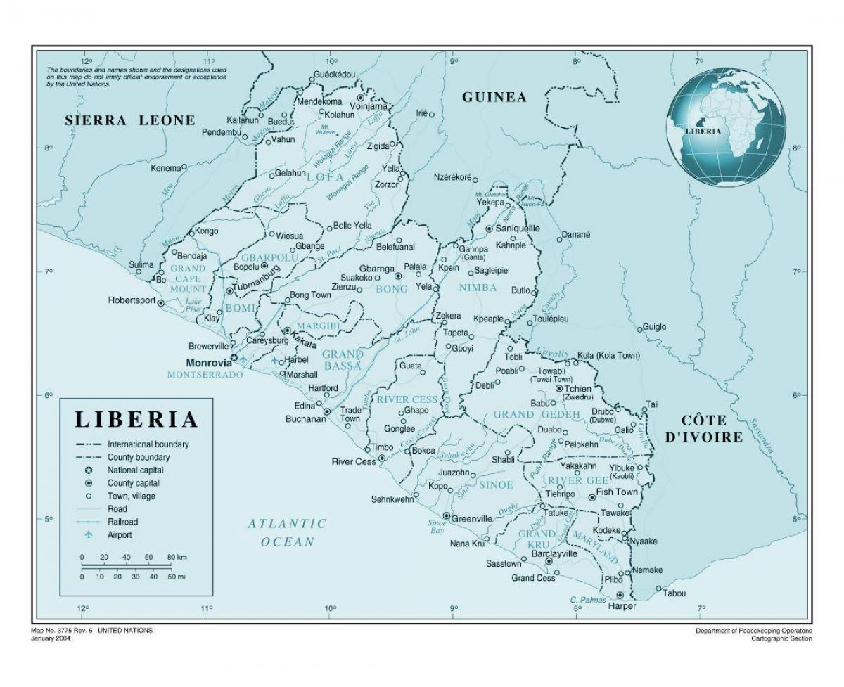 mapa Libéria letiska
