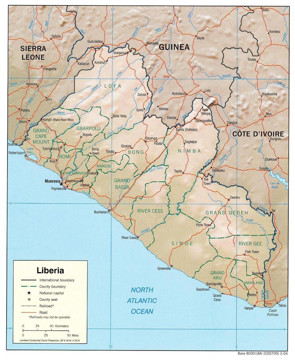 mapa geografická mapa Libéria