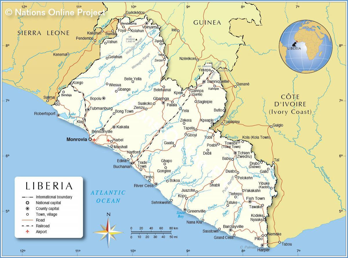mapa Libéria západná afrika