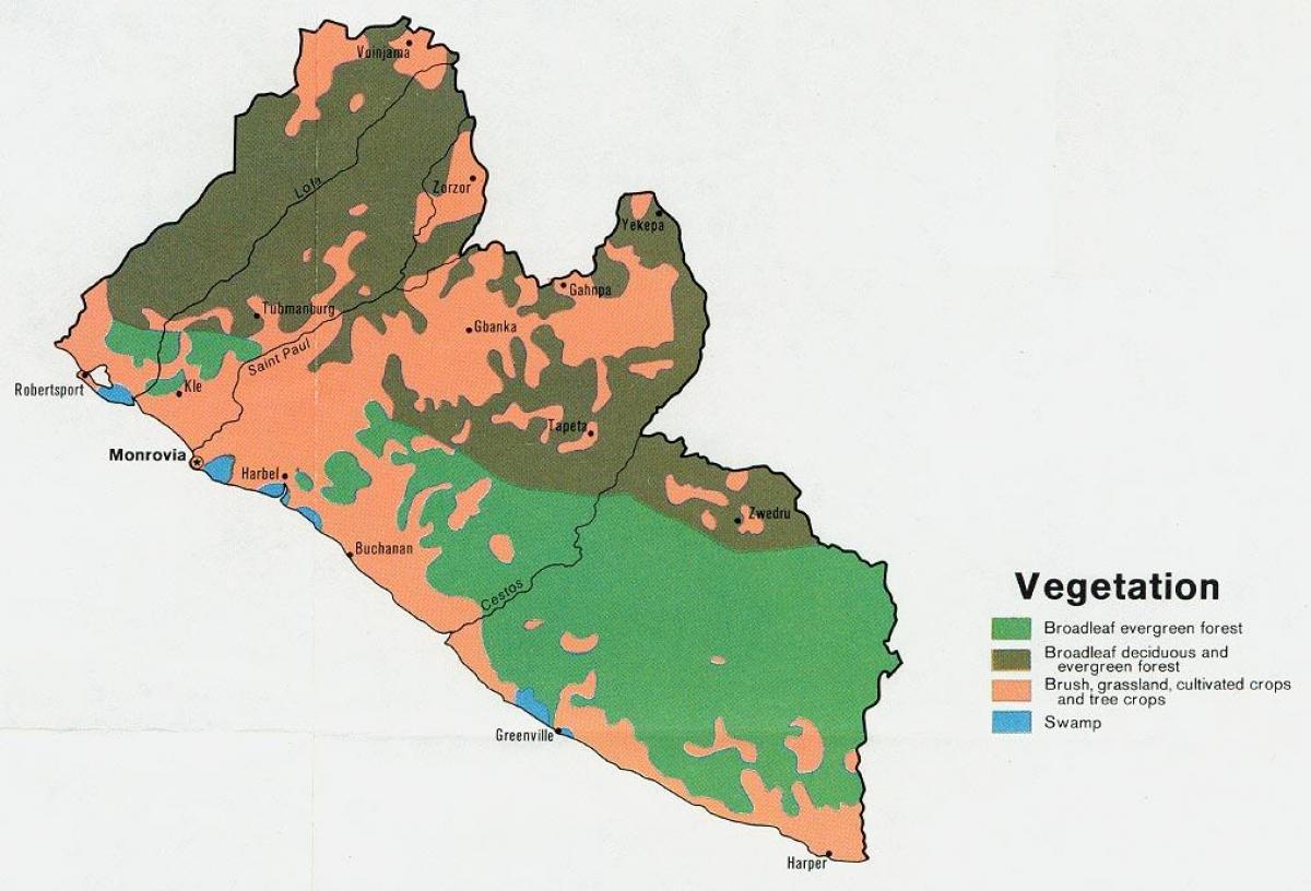 mapa vegetácie mapa Libéria