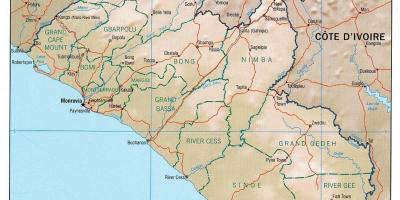 Mapa geografická mapa Libéria