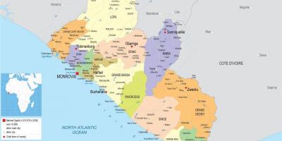 Mapa vyvodiť politickú mapu Libéria